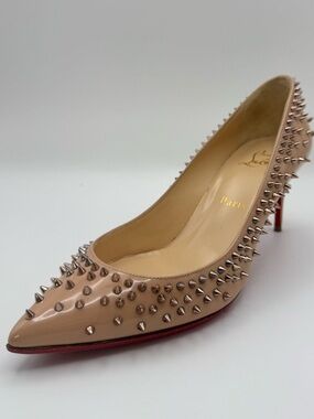 Christian Louboutin Escarpic Spikes 70 Nude Patent Pumps Size 37 Gold